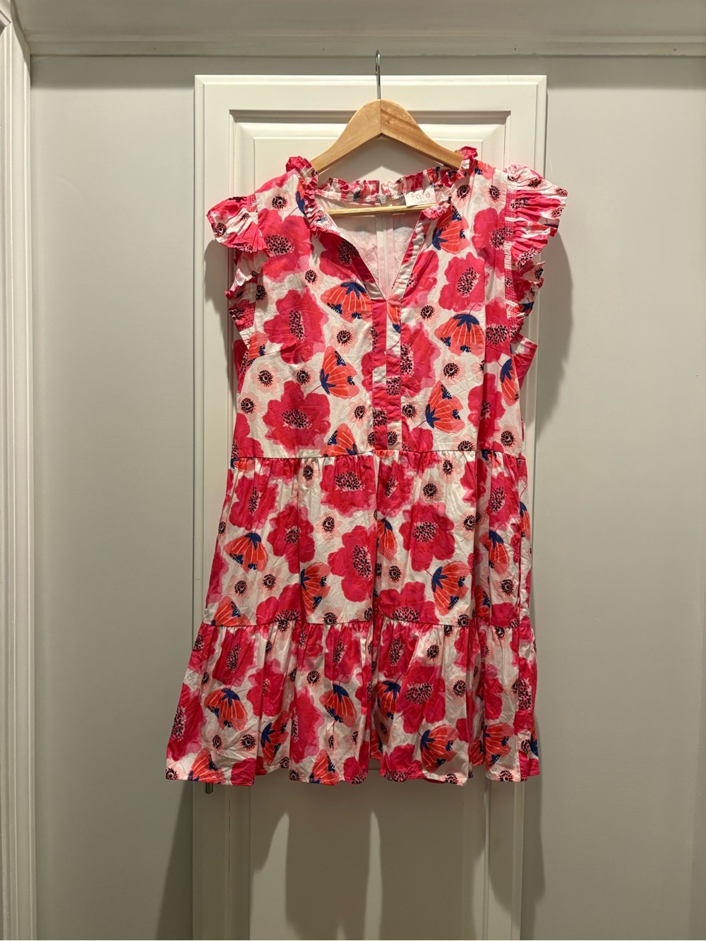Fate Pink Floral Tiered Dress with Blue Accents